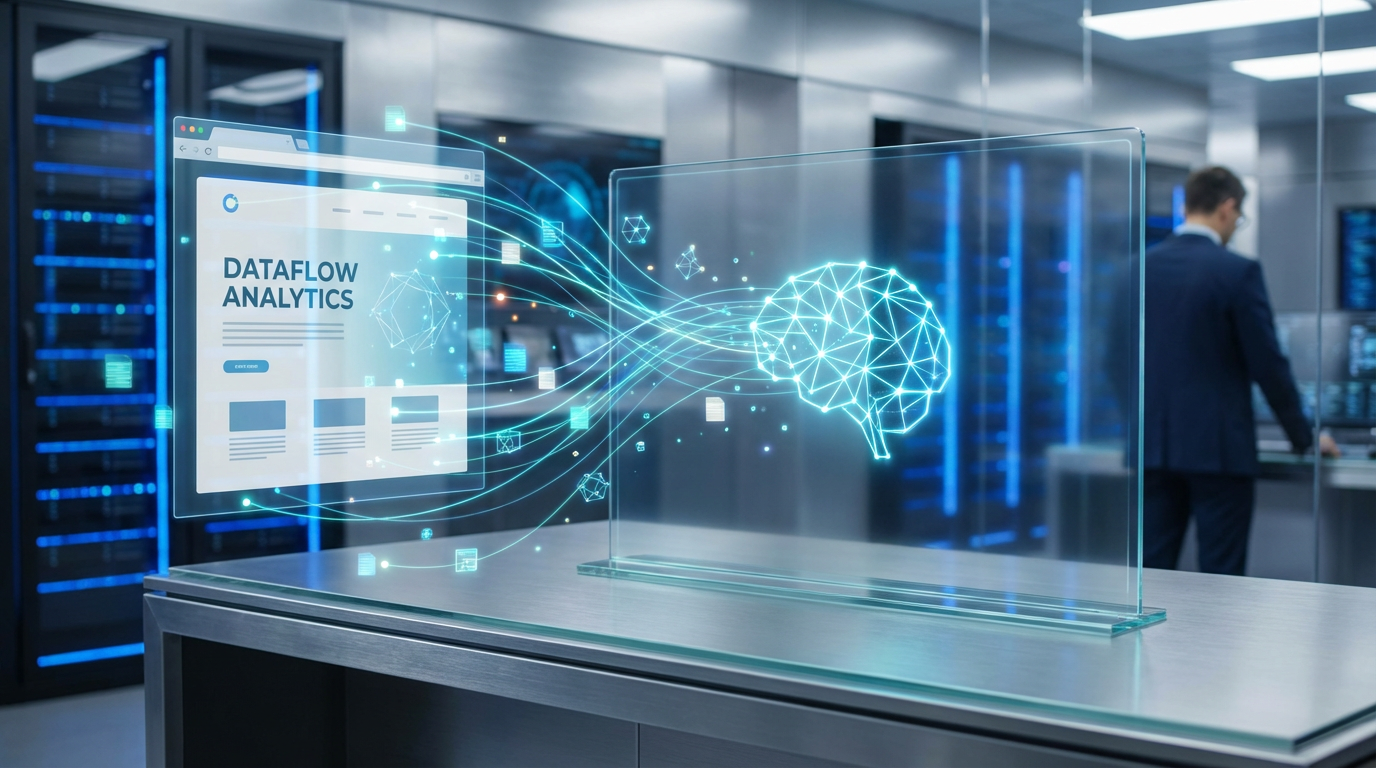 AI systems analysing website data and neural network connections